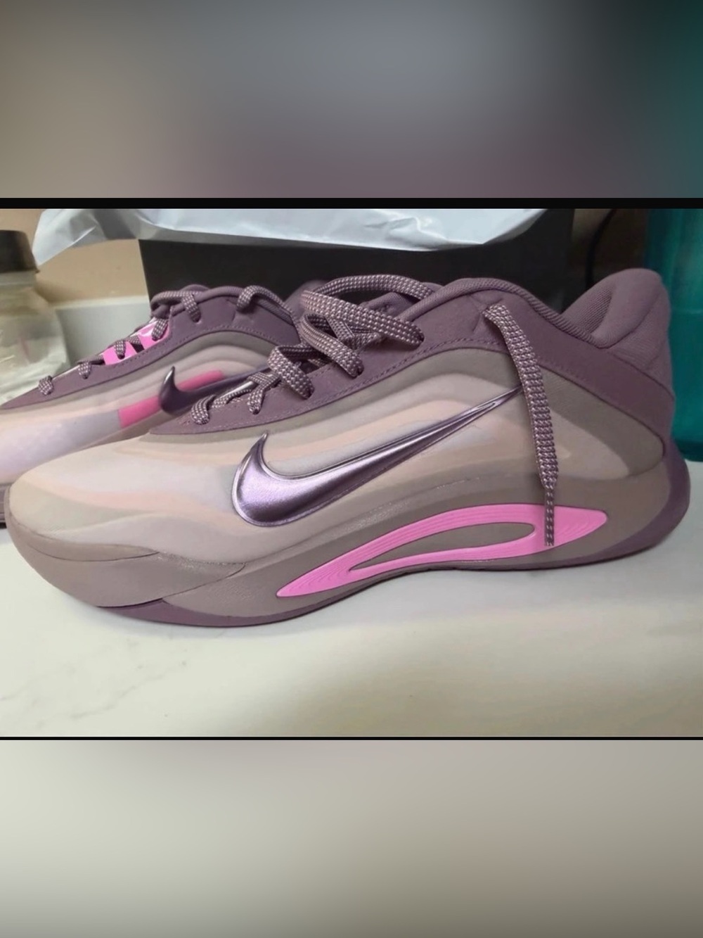 Nike Women's A’ One Purple Metallic Swoosh and Pink Accent Sneakers